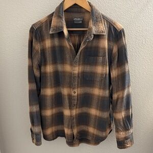Eddie Bauer Brown and Gray Plaid Flannel Shirt